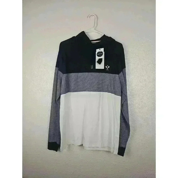 NWT Denim And Flower Ricky Singh Blue White Hooded Colorblock Hoodie Medium - Picture 1 of 8